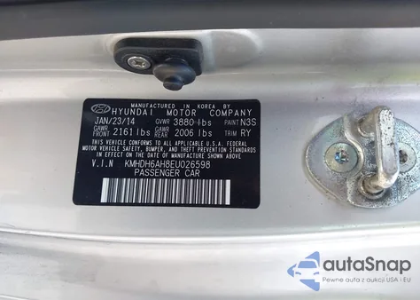 2014 Hyundai Elantra from USA, damaged, VIN KMHDH6AH8EU026598